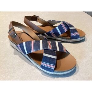 Soda Tenant-S Womens Navy Blue Striped Espadrille Platform Sandals Size 10 NEW